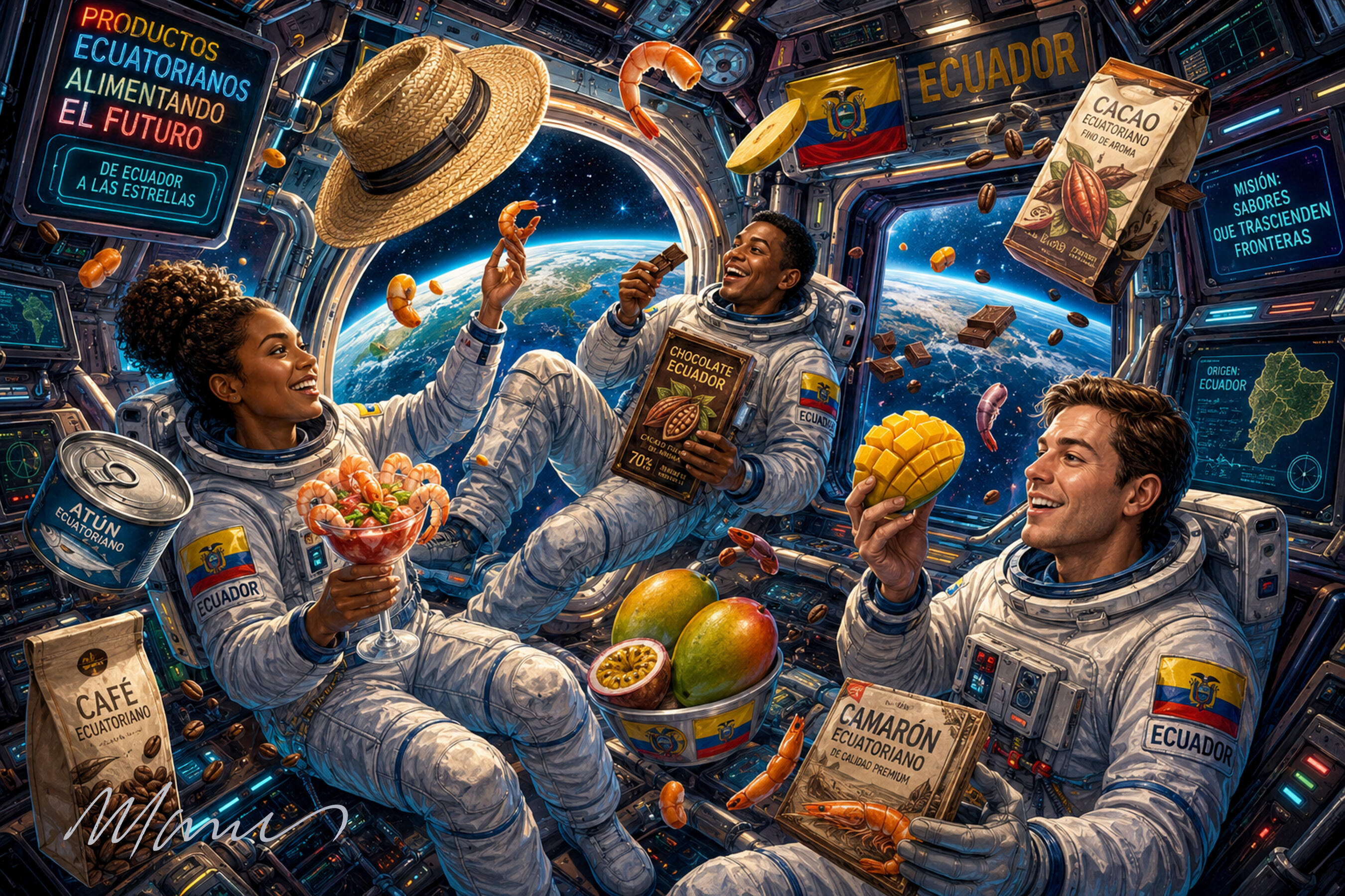 Ecuador y su Gastronomía Galáctica · Fine Art · Marcos Ribadeneira · Space Art · MRS· Ecuador Artist · Neopop Art · Ecuador Space Society · Moon · Ecuadorian Food